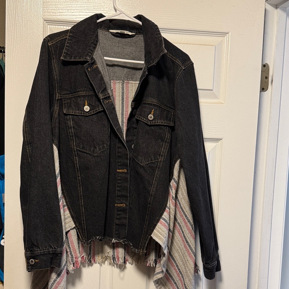 Three Birds Nest - DAVI & DANI Black Denim Jacket with Striped Accents